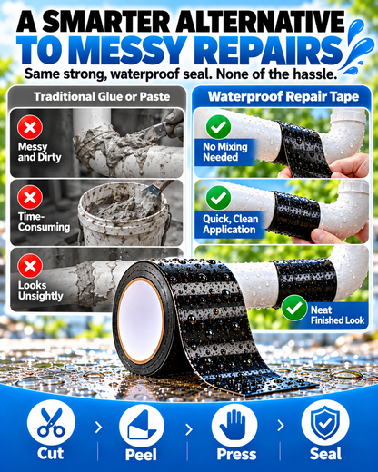 Waterproof Leak Repair Tape, Emergency Seal for Wet Surfaces, Indoor Outdoor Leak Fix for Pipes, Buckets, Hoses, Tents