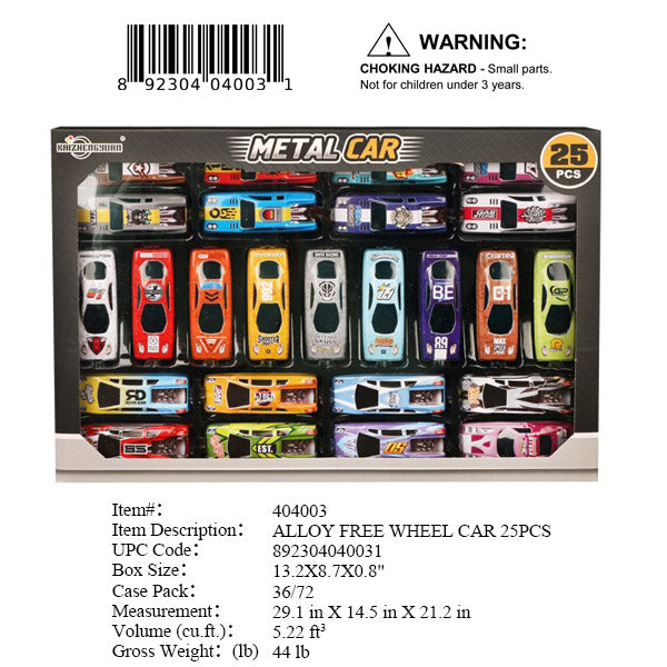 13.2X8.7X0.8"25PC METAL F/W SPORT CAR