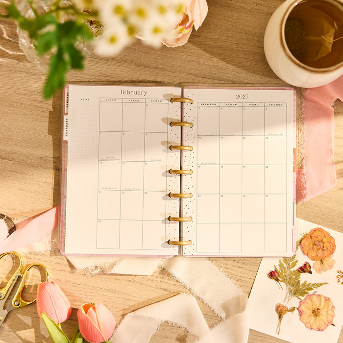 2026–2027 Floral Embrace Customizable Planner - Mini Horizontal Layout - 12 Months