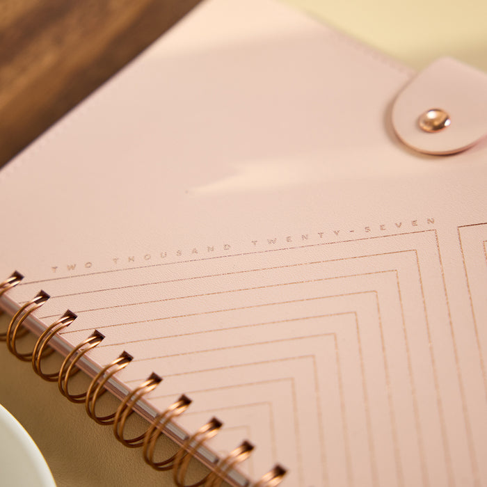 2027 Blush Diagonals Customizable Spiral Citrine Planner - Small Professional Layout - 12 Months with blush cover and geometric page design
