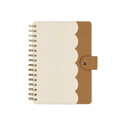 2027 Ivory Delicate Dots Customizable Spiral Citrine Planner - Small Professional Layout - 12 Months with ivory scalloped cover and brown snap closure