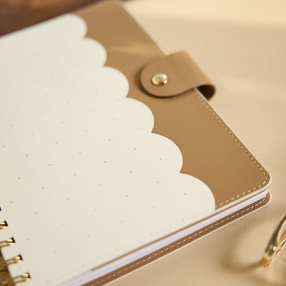 2027 Ivory Delicate Dots Customizable Spiral Citrine Planner - Small Professional Layout - 12 Months with ivory dotted pages, tan cover, scalloped edge, and spiral binding