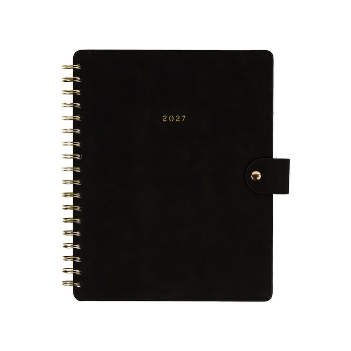 2027 Midnight Customizable Spiral Citrine Planner - Classic Professional Layout - 12 Months with black cover and gold spiral binding