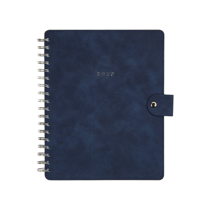 2027 Navy Customizable Spiral Citrine Planner - Classic Professional Layout - 12 Months with navy cover silver spiral binding and snap closure