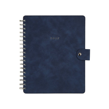 2027 Navy Customizable Spiral Citrine Planner - Classic Professional Layout - 12 Months with navy cover silver spiral binding and snap closure