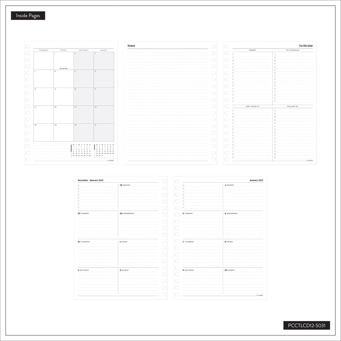 2027 Navy Customizable Spiral Citrine Planner - Classic Professional Layout - 12 Months showing monthly calendar notes to-do list and weekly planning pages