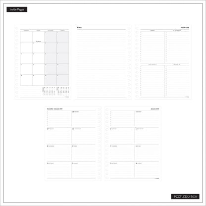 2027 Navy Customizable Spiral Citrine Planner - Classic Professional Layout - 12 Months showing monthly calendar notes to-do list and weekly planning pages