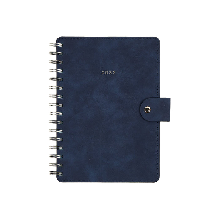 2027 Navy Customizable Spiral Citrine Planner - Small Professional Layout - 12 Months featuring a navy cover spiral binding and snap closure