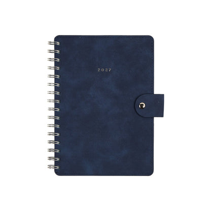 2027 Navy Customizable Spiral Citrine Planner - Small Professional Layout - 12 Months featuring a navy cover spiral binding and snap closure