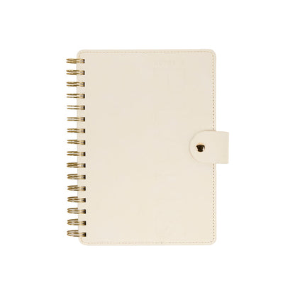 2027 Notes & Plans Customizable Spiral Citrine Planner - Small Professional Layout - 12 Months shown closed with a cream cover gold spiral binding and clasp closure