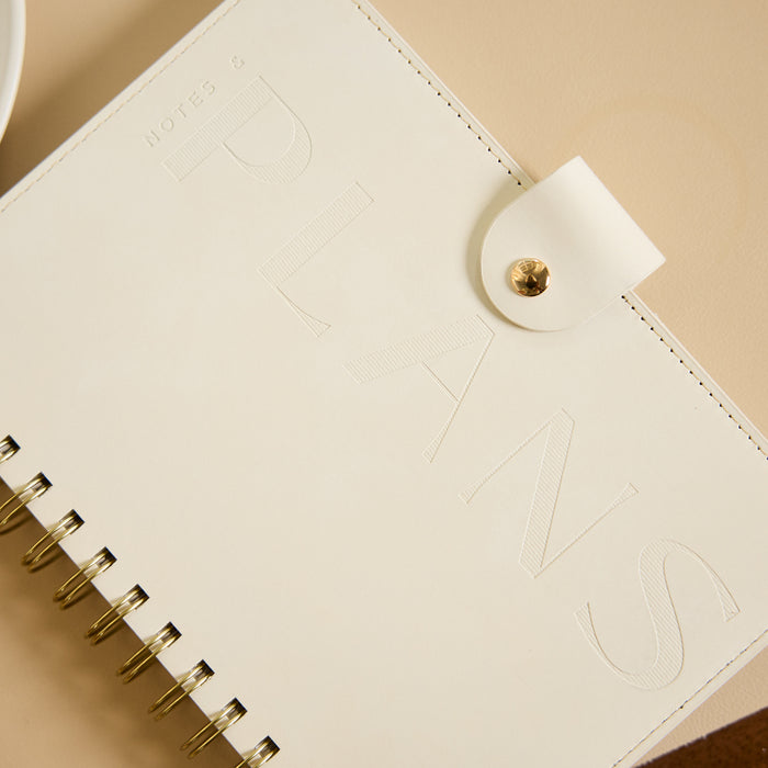 2027 Notes & Plans Customizable Spiral Citrine Planner - Small Professional Layout - 12 Months with cream cover gold spiral binding and snap closure