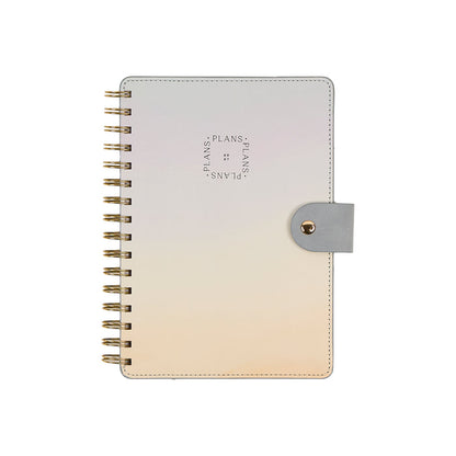 2027 Pastel Horizon Customizable Spiral Citrine Planner - Small Professional Layout - 12 Months closed with a pale gradient cover gold spiral binding and strap closure