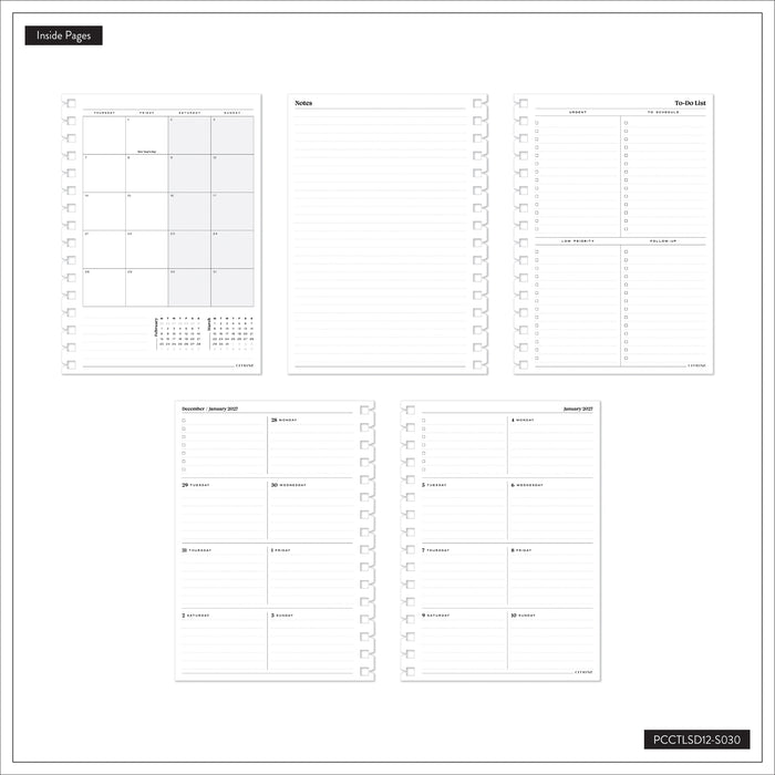 2027 Pastel Horizon Customizable Spiral Citrine Planner - Small Professional Layout - 12 Months showing monthly calendar notes and weekly planning pages
