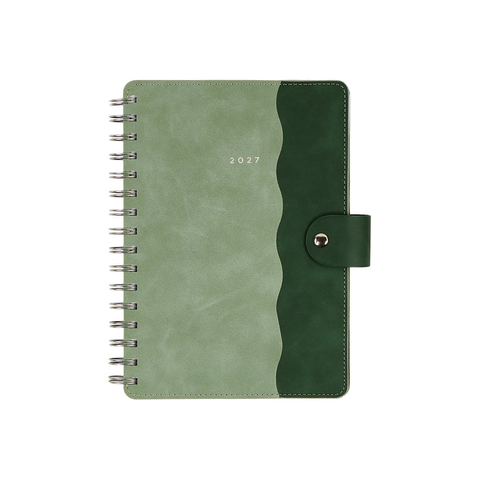 2027 Sage & Scallop Customizable Spiral Citrine Planner - Small Professional Layout - 12 Months green spiral planner with snap closure and 2027 cover