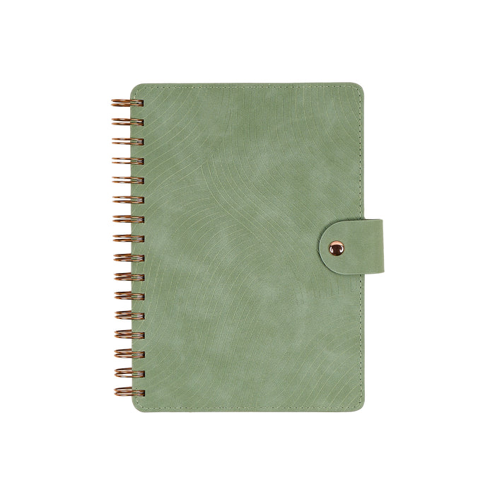 2027 Sage Waves Customizable Spiral Citrine Planner - Small Professional Layout - 12 Months, green spiral planner with snap closure and textured cover