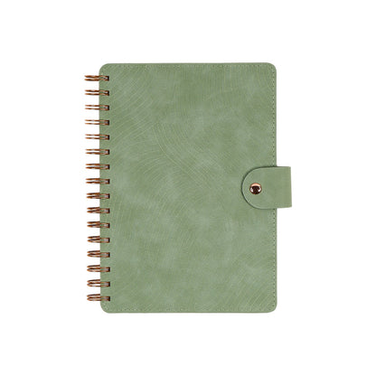2027 Sage Waves Customizable Spiral Citrine Planner - Small Professional Layout - 12 Months, green spiral planner with snap closure and textured cover