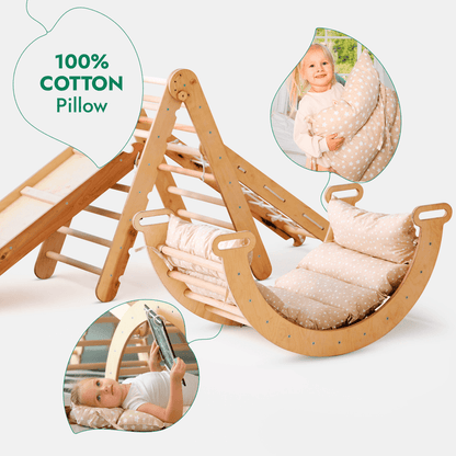 5in1 Montessori Climbing Set: Triangle Ladder + Arch/Rocker + Slide Board/Ramp + Netting rope + Cushion