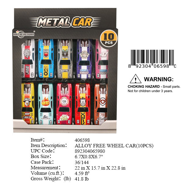 6.7X0.8X6.7"10PC METAL F/W SPORT CAR SET