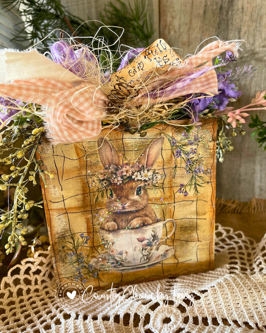 A Cup Full of God’s Blessings Bunny Teacup Block Shelf Sitter #6