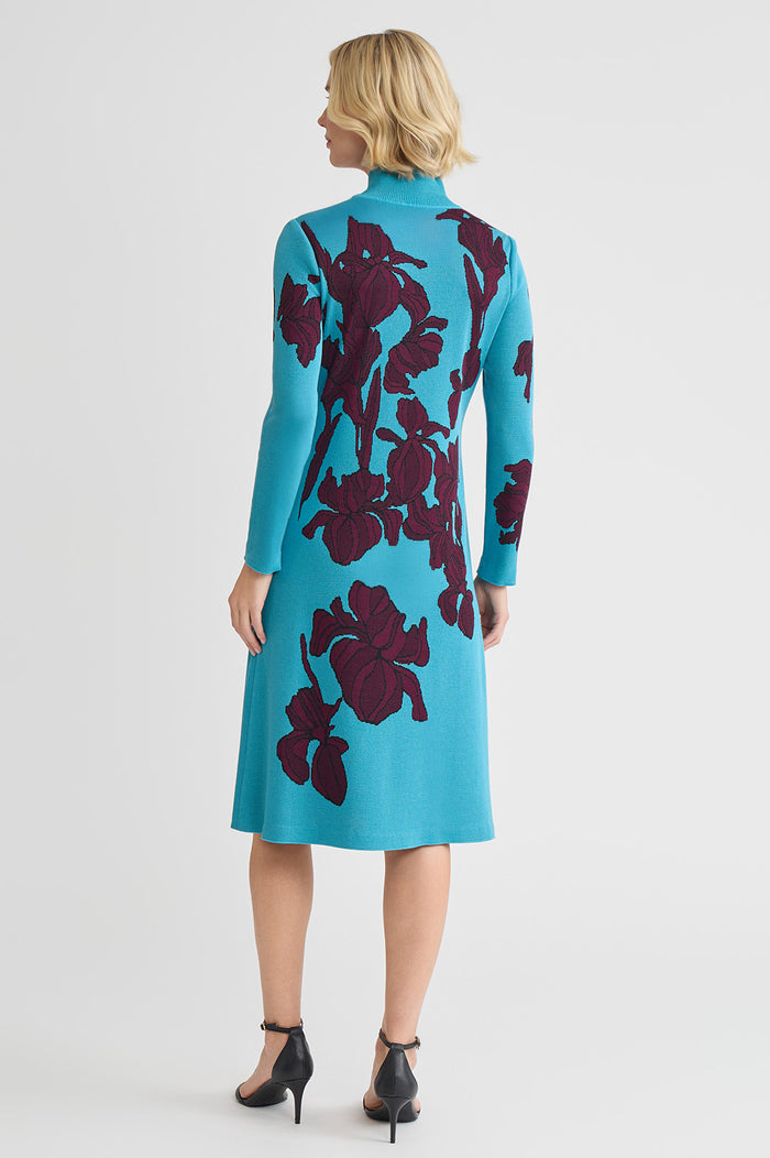 A-Line Floral Jacquard Soft Knit Midi Dress, Nebula/Midnight Violet/Black | Ming Wang