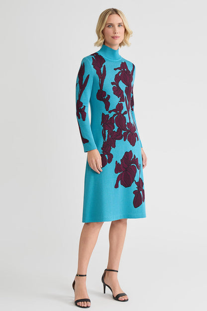 A-Line Floral Jacquard Soft Knit Midi Dress, Nebula/Midnight Violet/Black | Ming Wang