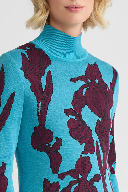 A-Line Floral Jacquard Soft Knit Midi Dress, Nebula/Midnight Violet/Black | Ming Wang