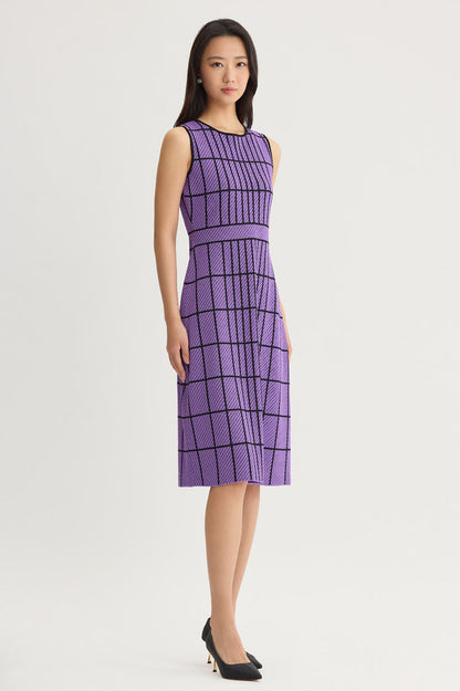 A-Line Grid Knit Midi Dress, Sunset Purple/Black | Ming Wang