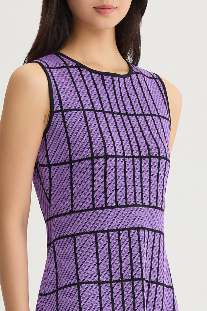 A-Line Grid Knit Midi Dress, Sunset Purple/Black | Ming Wang