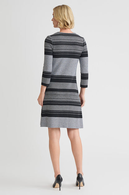 A-Line Multi-Stitch Knit Dress, Black/White | Ming Wang