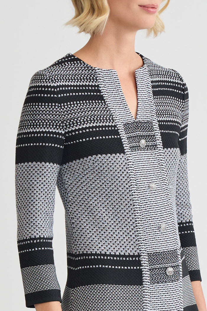 A-Line Multi-Stitch Knit Dress, Black/White | Ming Wang