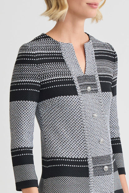 A-Line Multi-Stitch Knit Dress, Black/White | Ming Wang