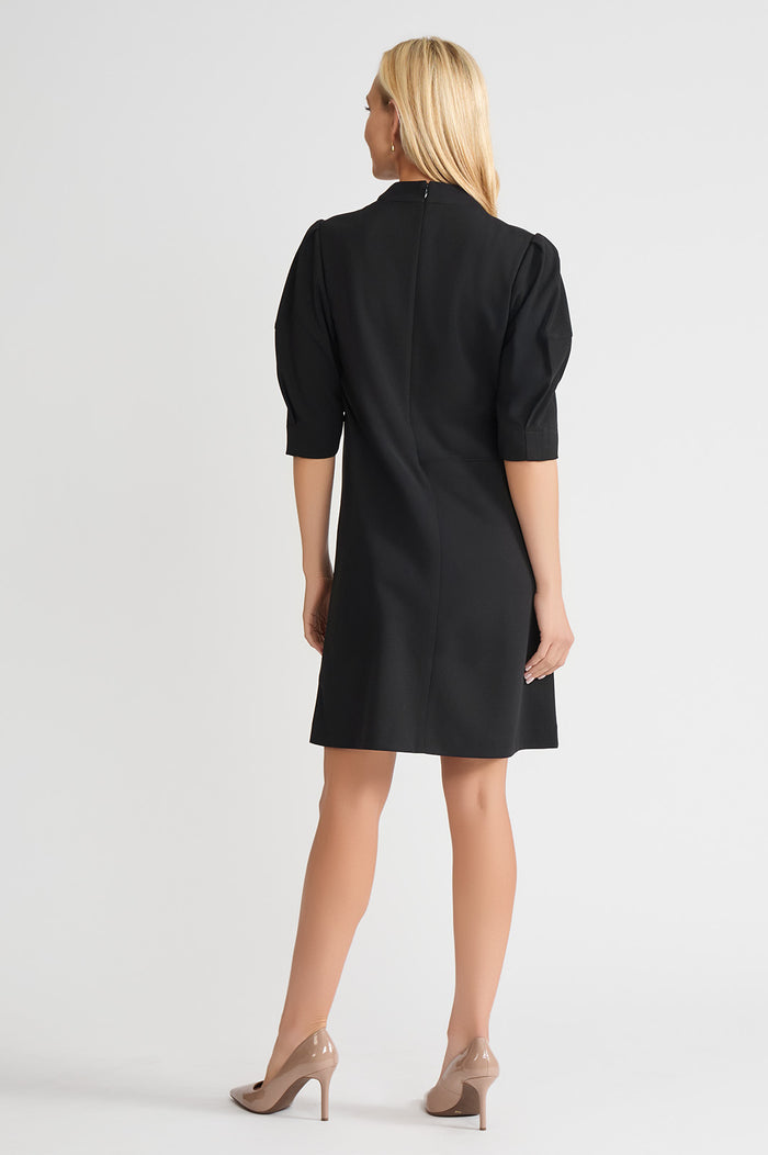 A-Line Stretch Deco Crepe Knee Length Dress, Black, Black | Ming Wang