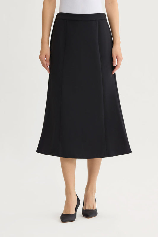 A-Line Stretch Deco Crepe Maxi Skirt, Black | Ming Wang