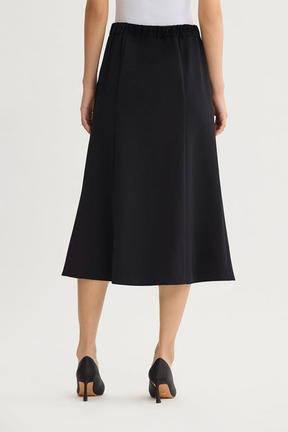 A-Line Stretch Deco Crepe Maxi Skirt, Black | Ming Wang