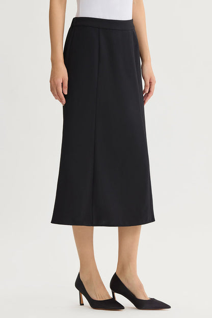 A-Line Stretch Deco Crepe Maxi Skirt, Black | Ming Wang