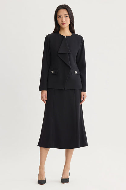 A-Line Stretch Deco Crepe Maxi Skirt, Black | Ming Wang