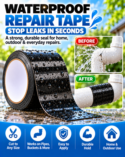 Waterproof Leak Repair Tape, Emergency Seal for Wet Surfaces, Indoor Outdoor Leak Fix for Pipes, Buckets, Hoses, Tents
