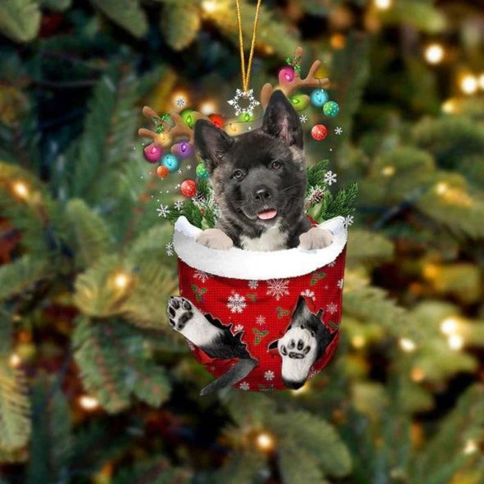 Akita In Snow Pocket Christmas Ornament SP084
