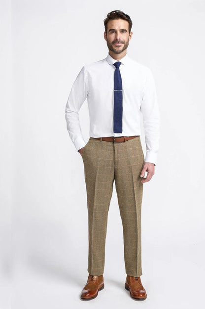 MENS ALBERT BROWN TWEED THREE PIECE SUIT