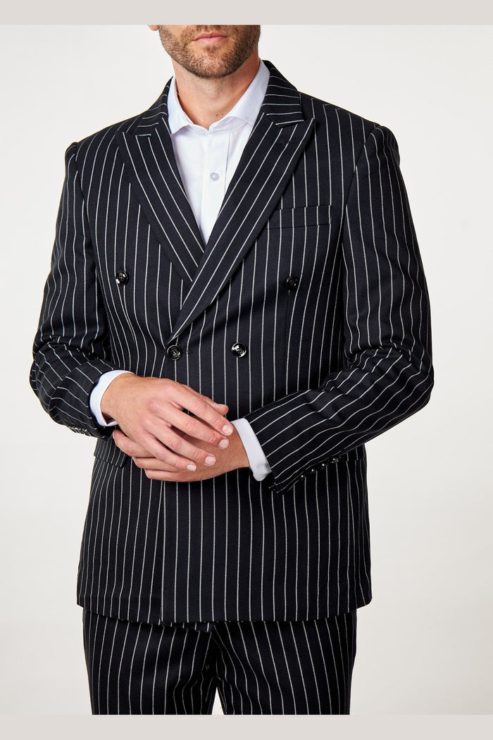 ALFRED - Black Chalk Stripe Double Breasted Suit