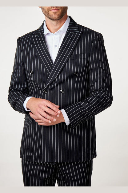 ALFRED - Black Chalk Stripe Double Breasted Suit