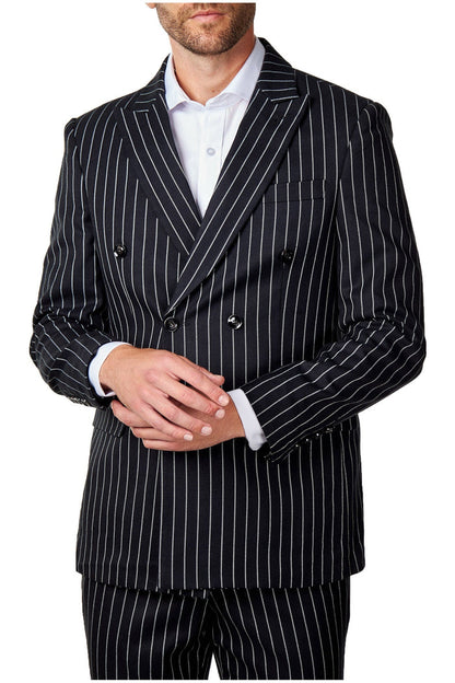 Men's Alfred Black Double Breasted Pinstripe 5-Piece Suit Bundle