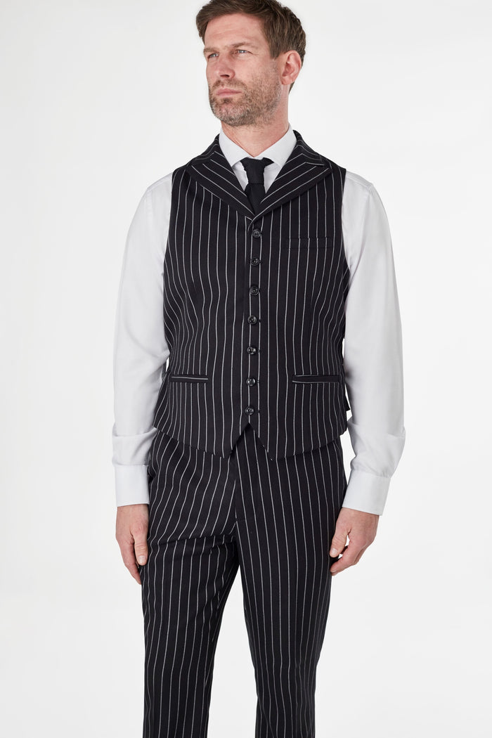 Men's Alfred Black Double Breasted Pinstripe 5-Piece Suit Bundle