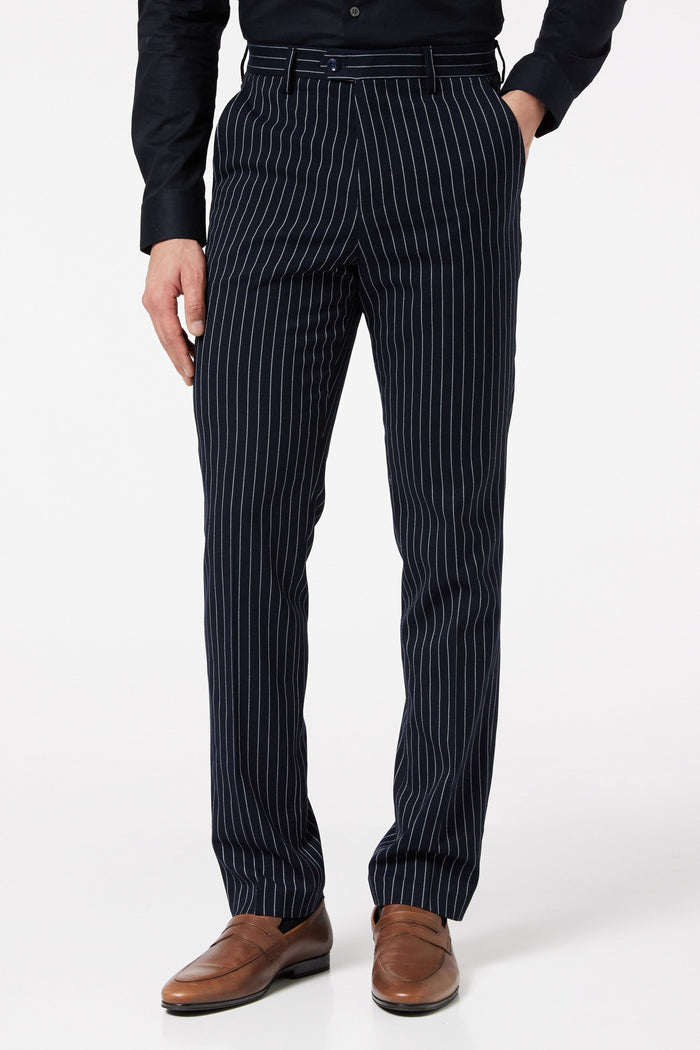 Men's Alfred Navy Double Breasted Pinstripe 5-Piece Suit Bundle