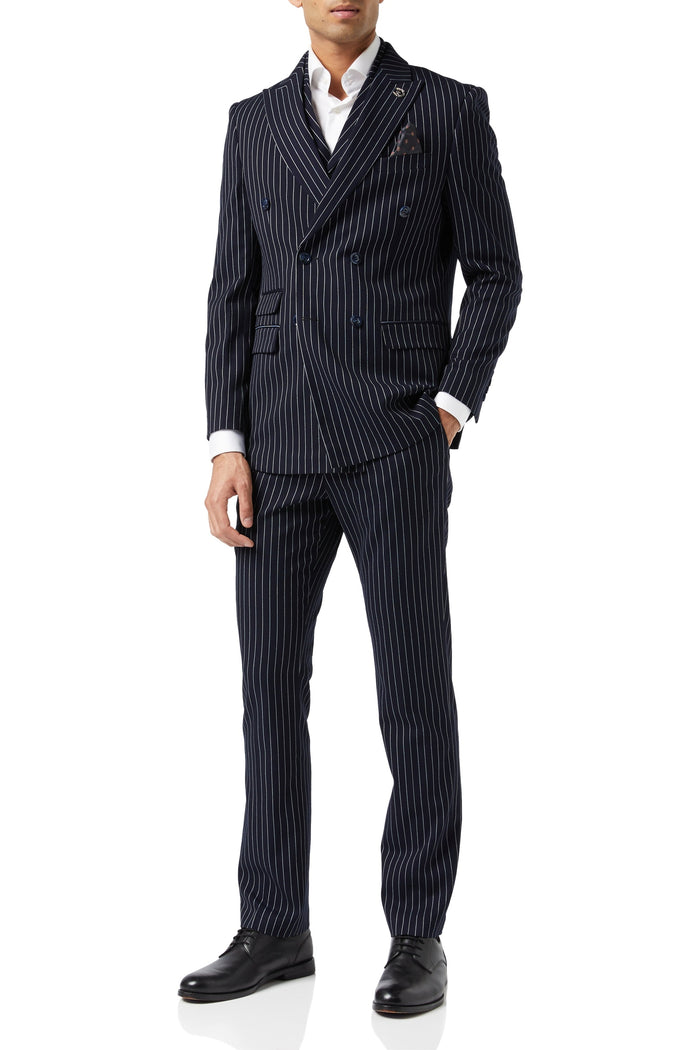 ALFRED - Navy Chalk Stripe Double Breasted Suit