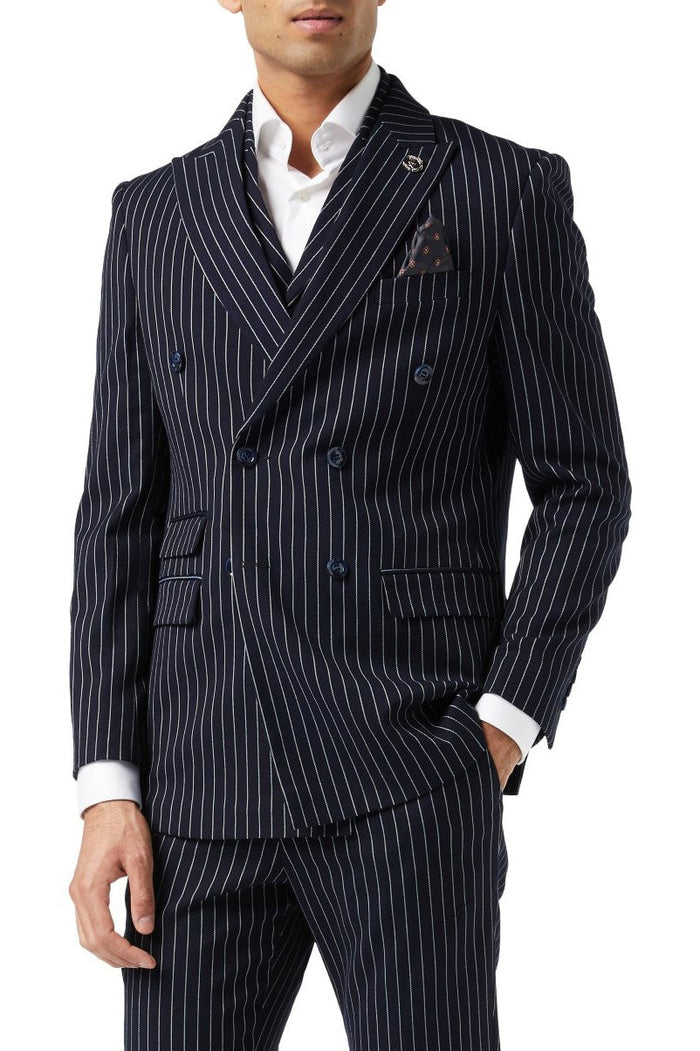 ALFRED – NAVY DOUBLE BREASTED PINSTRIPE BLAZER