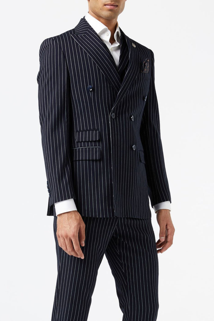ALFRED – NAVY DOUBLE BREASTED PINSTRIPE BLAZER