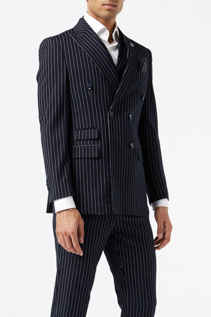 ALFRED – NAVY DOUBLE BREASTED PINSTRIPE BLAZER