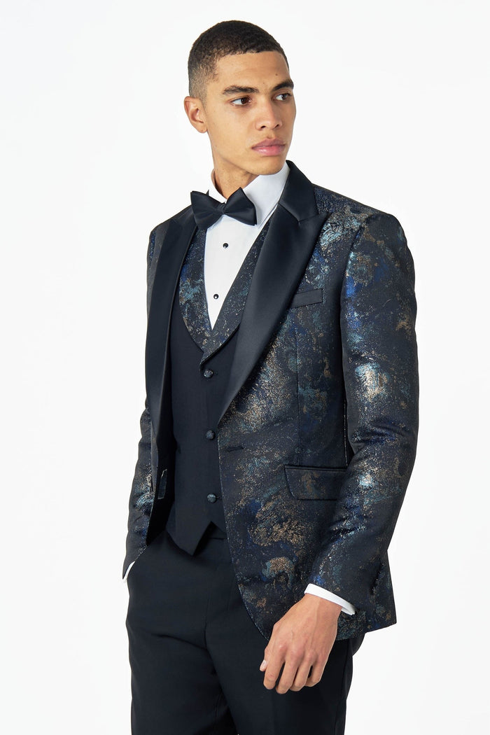 ALINO – BLACK BLUE PRINTED TUXEDO DINNER JACKET