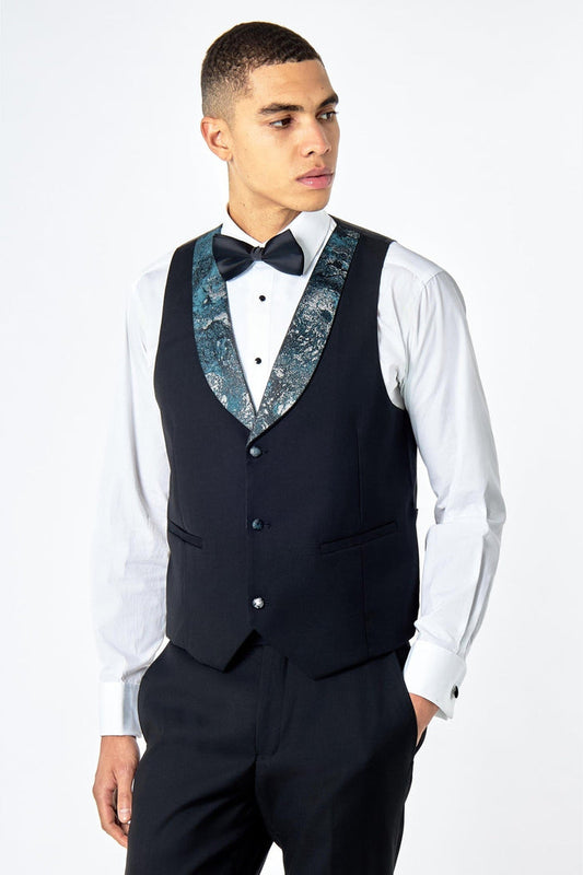 ALINO – BLACK GREEN PRINTED TUXEDO DINNER WAISTCOAT